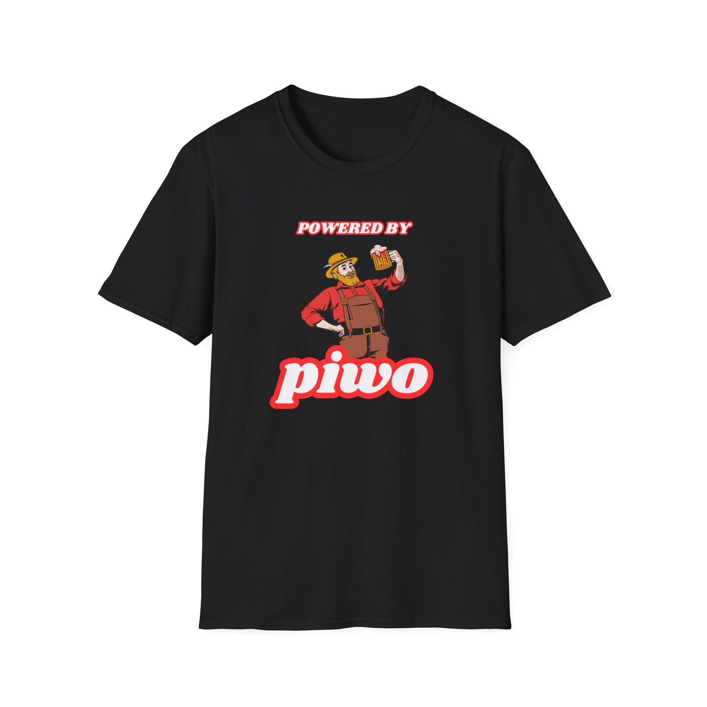 Powered By Piwo Unisex Softstyle T-Shirt – Fun Graphic Tee for Beer Lovers