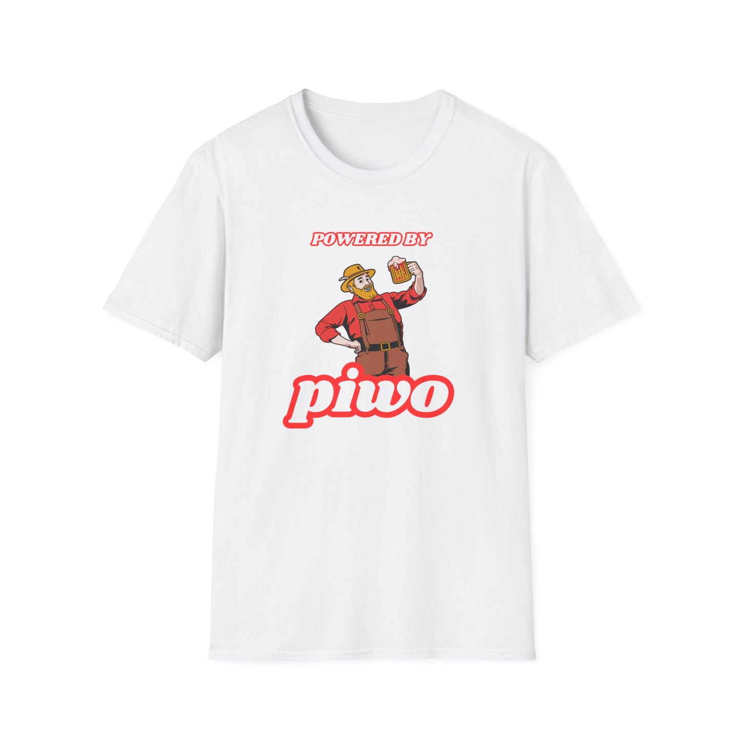 Powered By Piwo Unisex Softstyle T-Shirt – Fun Graphic Tee for Beer Lovers