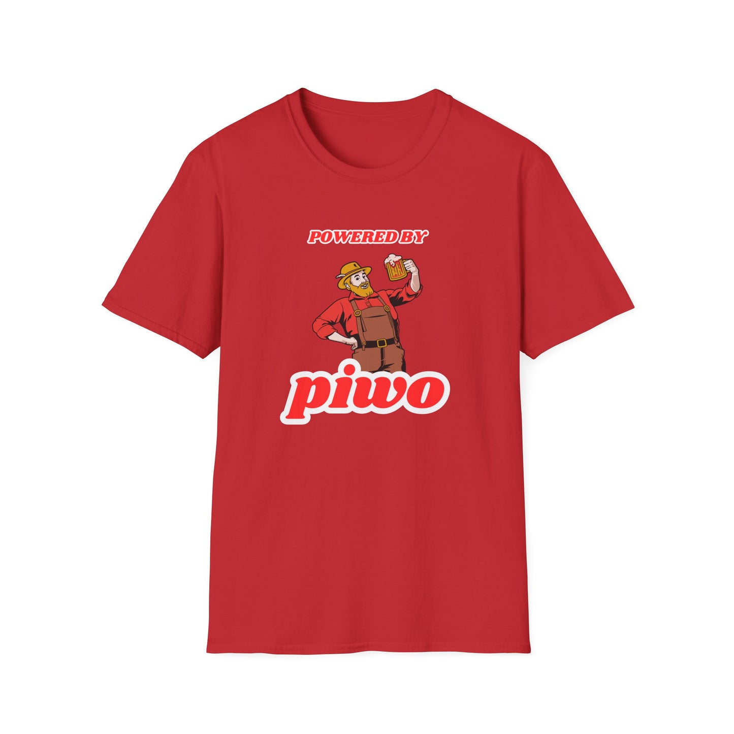 Powered By Piwo Unisex Softstyle T-Shirt – Fun Graphic Tee for Beer Lovers