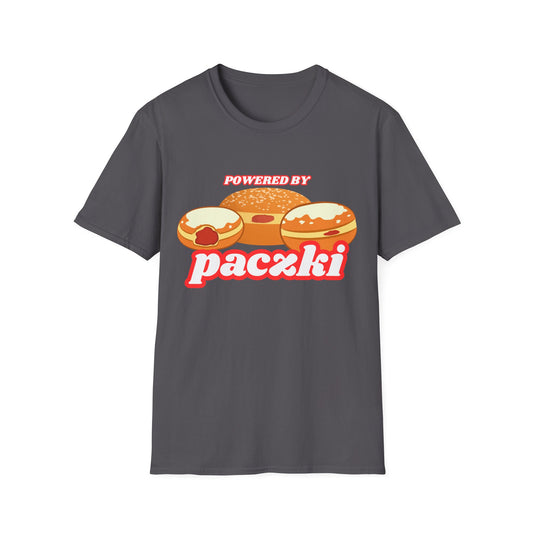 Powered by Paczki Unisex Softstyle T-Shirt - Perfect for Fat Tuesday Celebrations